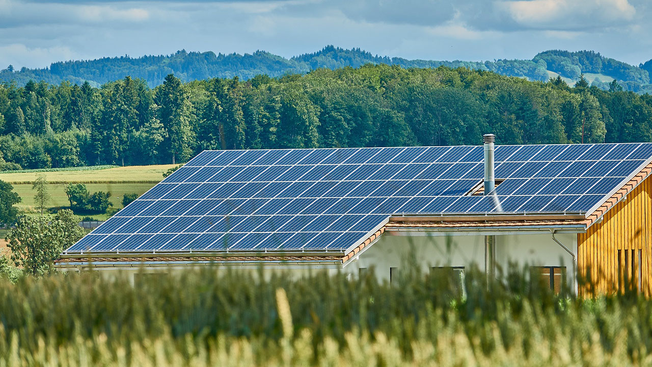 Photo of a roof with solar panels